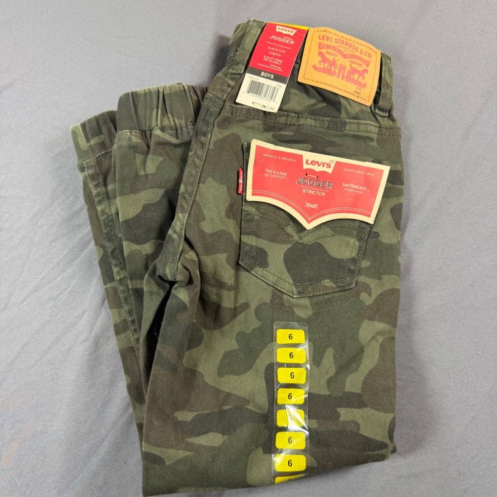 Levis Boys Camo Stretch Jogger Pants Green Camouflage Size 6 NWT 83A528-E4D